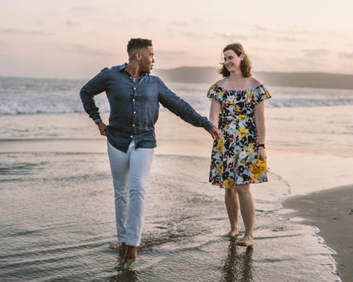 Engagement session san diego coronado island interracial couple beach sunset