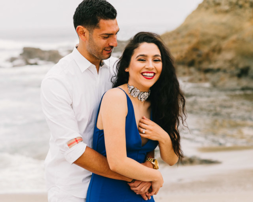 engagements portfolio orange county laguna beach victoria beach latina red lipstick blue dress choker laughing
